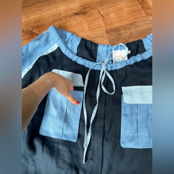 March 11 Eleven women’s 100% linen dress‎ LARGE patchwork blue peasant lagenlook - Picture 8 of 16